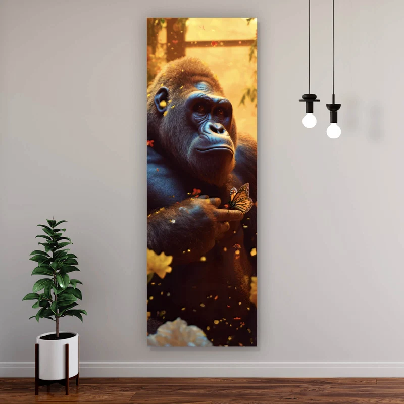 Spannrahmenbild Gorilla mit Schmetterling Digital Art Panorama Hoch
