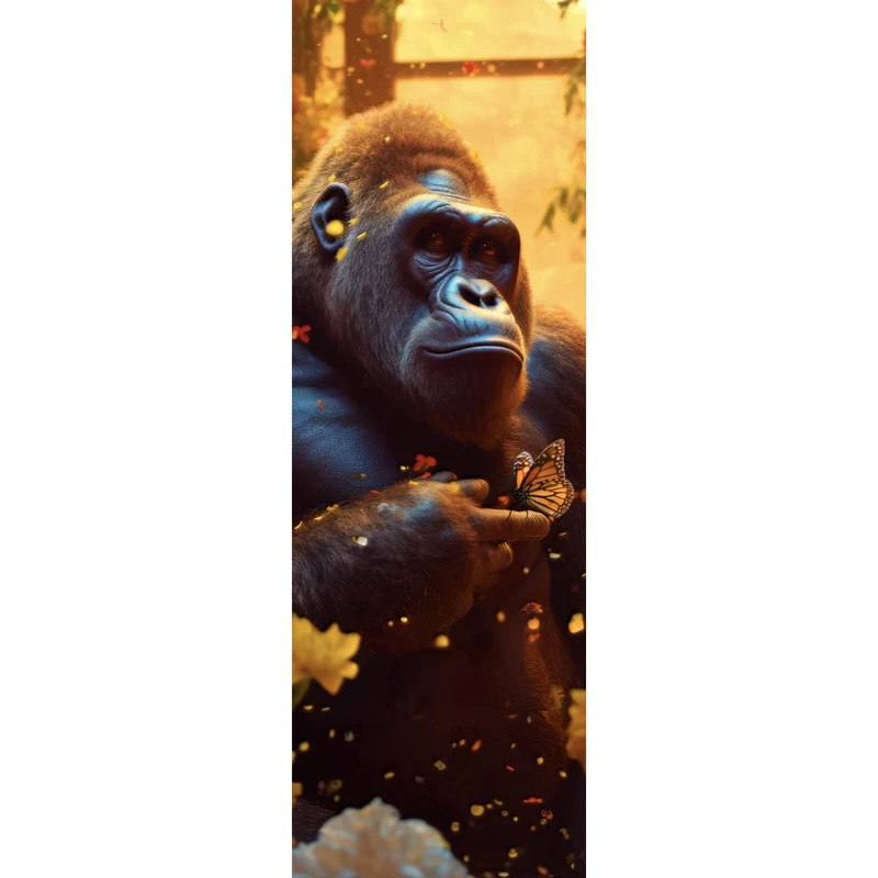 Spannrahmenbild Gorilla mit Schmetterling Digital Art Panorama Hoch