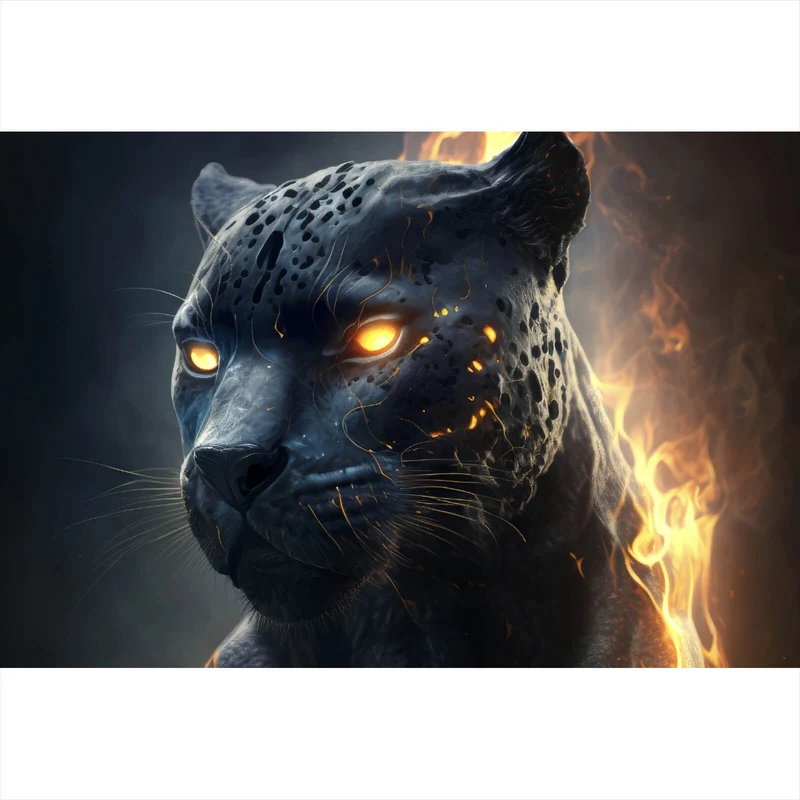 Aluminiumbild gebürstet Mystischer Panther umhüllt von Flammen Querformat