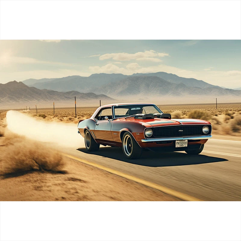 Leinwandbild Klassischer Muscle Car in der Wüste Querformat