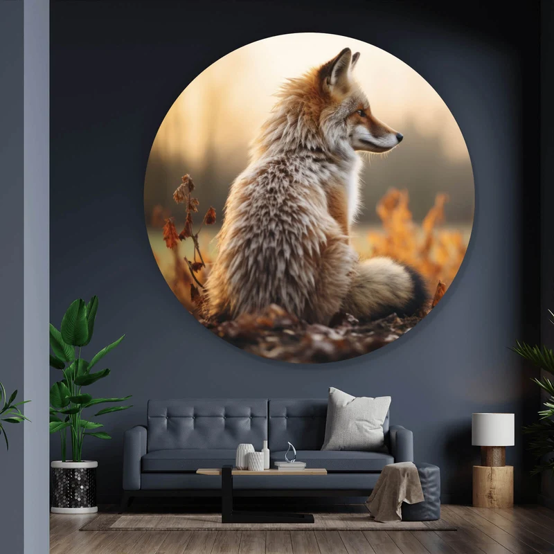 Aluminiumbild gebürstet Fuchs im Sonnenuntergang Kreis
