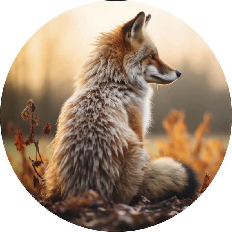 Aluminiumbild gebürstet Fuchs im Sonnenuntergang Kreis