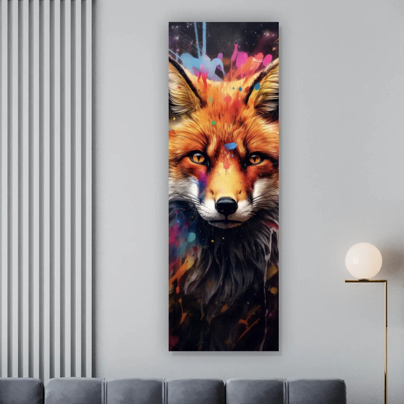 Spannrahmenbild Fuchs mit Farbspritzer Modern Panorama Hoch
