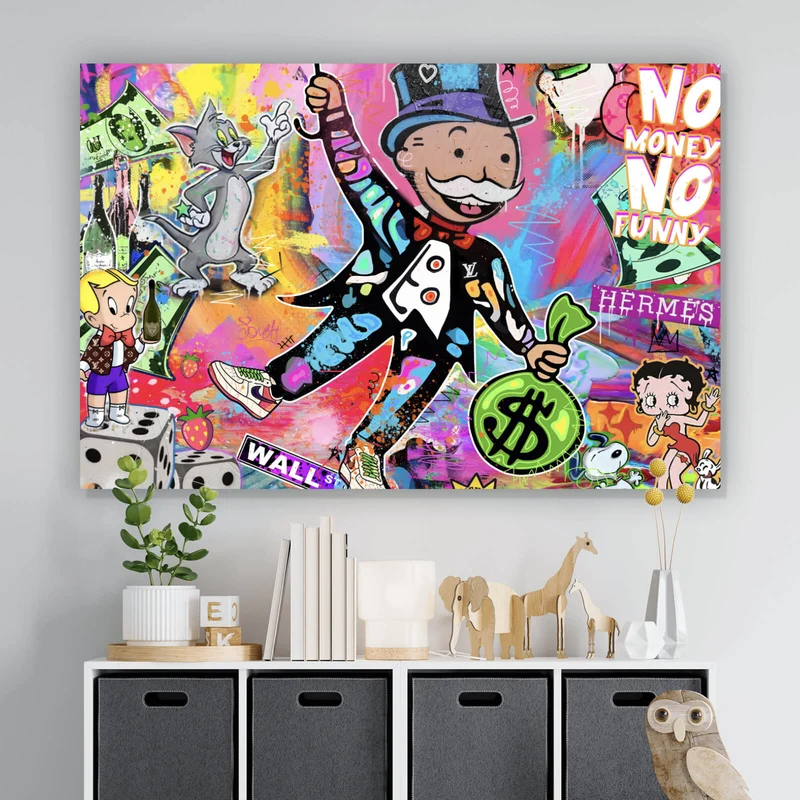 Aluminiumbild gebürstet Bunte Monopoly Collage Pop Art Querformat