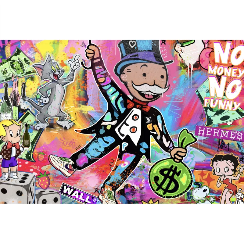 Aluminiumbild gebürstet Bunte Monopoly Collage Pop Art Querformat