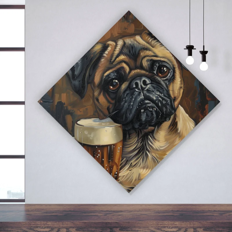 Aluminiumbild Abstrakter Mops mit Bierglas Raute