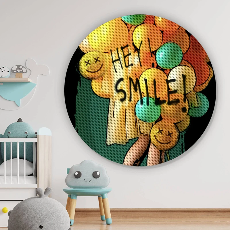 Aluminiumbild Smile bunte Ballons im Pop Art Stil Kreis