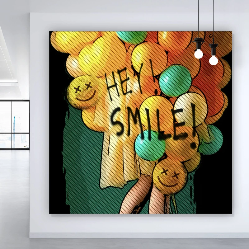 Leinwandbild Smile bunte Ballons im Pop Art Stil Quadrat