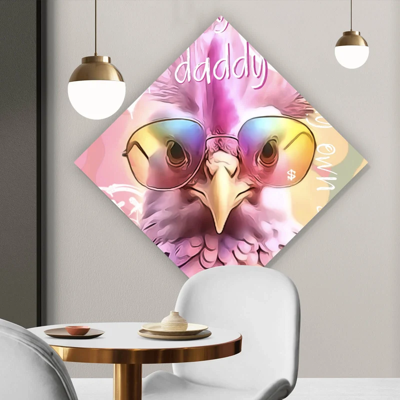 Leinwandbild Huhn mit Sonnenbrille Modern Art Raute