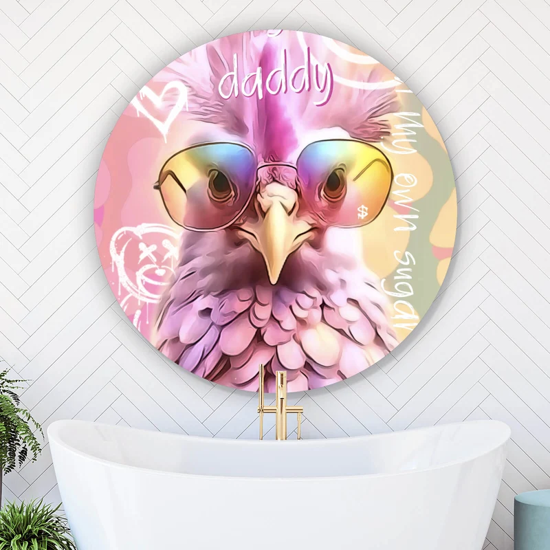 Aluminiumbild Huhn mit Sonnenbrille Modern Art Kreis