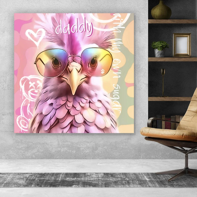 Acrylglasbild Huhn mit Sonnenbrille Modern Art Quadrat