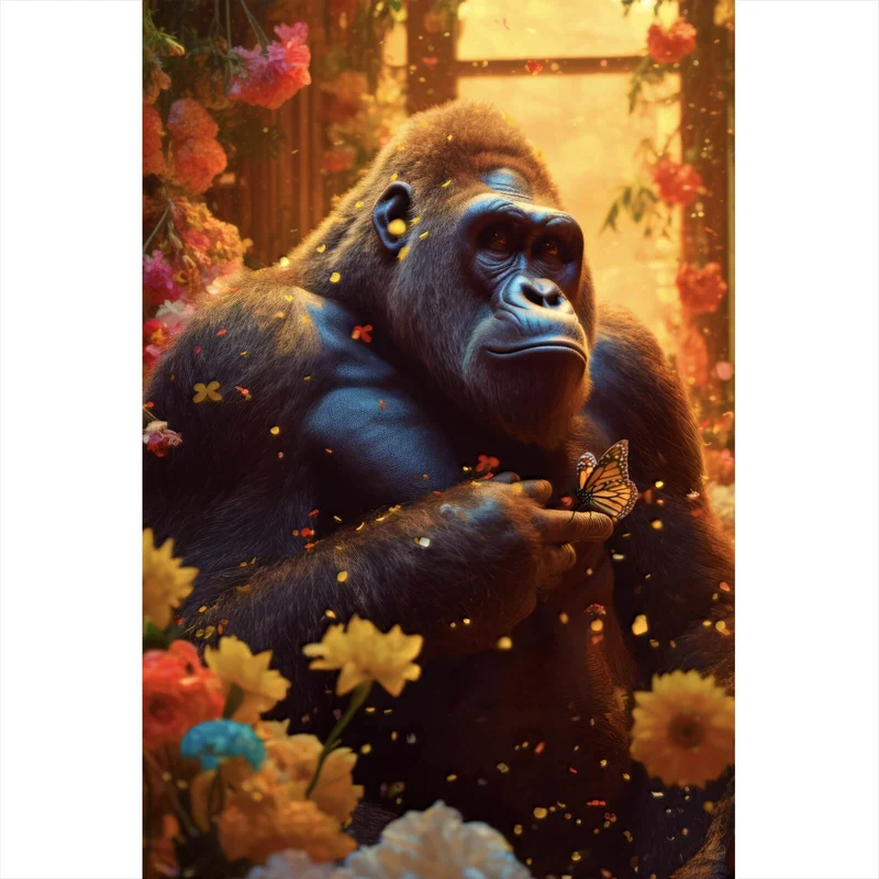 Spannrahmenbild Gorilla mit Schmetterling Digital Art Hochformat