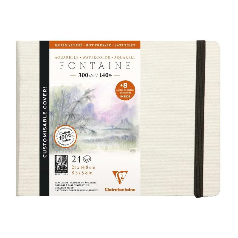 Акварелен скицник Clairefontaine Fontaine HP 300 g/m² – твърди корици
