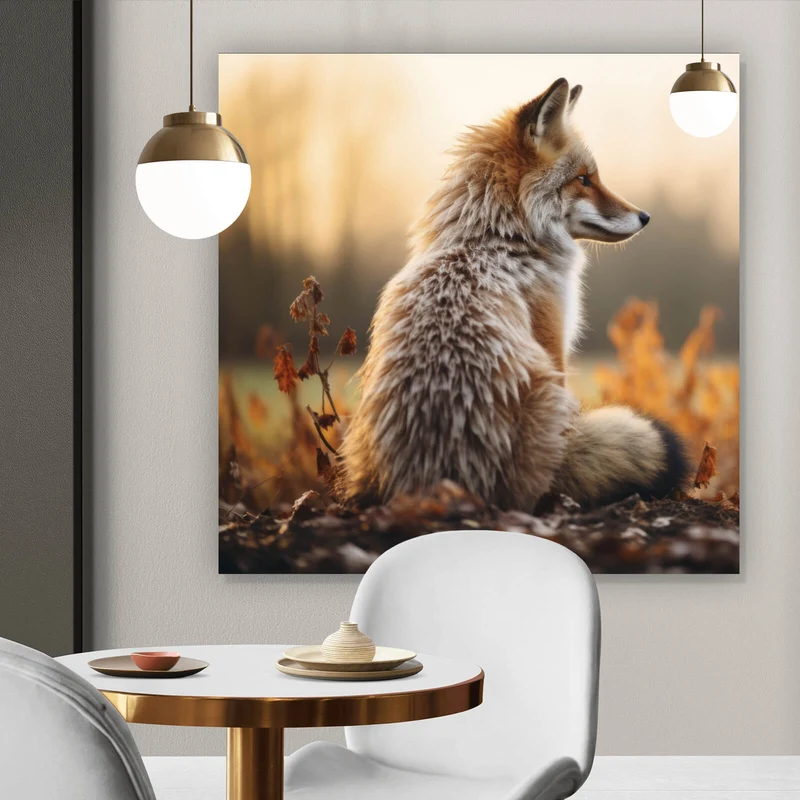 Leinwandbild Fuchs im Sonnenuntergang Quadrat
