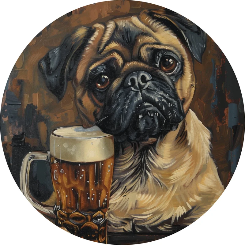 Aluminiumbild Abstrakter Mops mit Bierglas Kreis