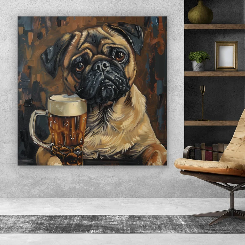 Spannrahmenbild Abstrakter Mops mit Bierglas Quadrat