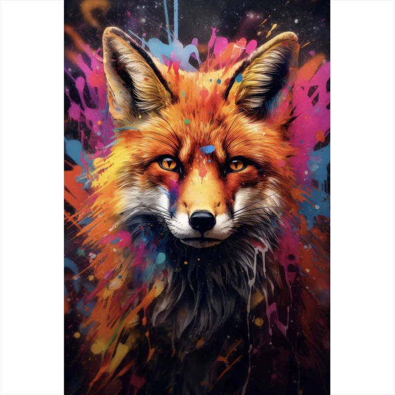 Aluminiumbild Fuchs mit Farbspritzer Modern Hochformat