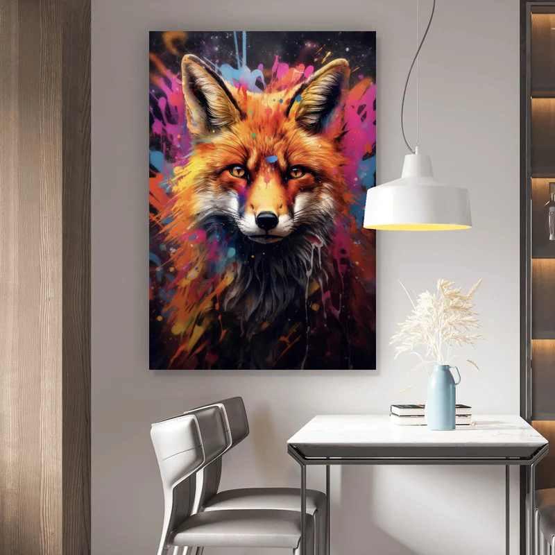 Leinwandbild Fuchs mit Farbspritzer Modern Hochformat