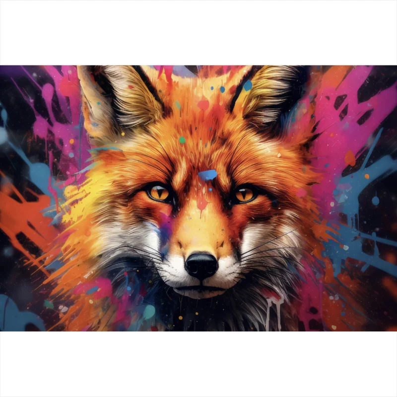 Leinwandbild Fuchs mit Farbspritzer Modern Querformat