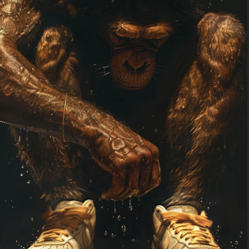 Poster Muskulärer Affe mit goldenen Sneaker Quadrat