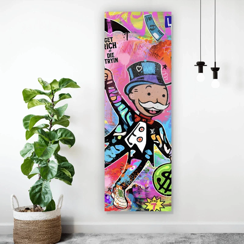 Aluminiumbild gebürstet Bunte Monopoly Collage Pop Art Panorama Hoch