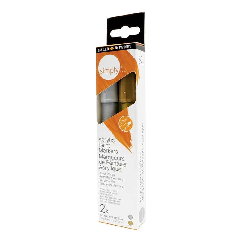 DALER ROWNEY Simply set di pennarelli acrilici oro e argento 2 pz