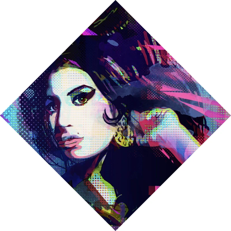 Aluminiumbild gebürstet Amy im Raster Pop Art Stil Raute