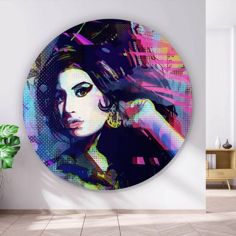Aluminiumbild gebürstet Amy im Raster Pop Art Stil Kreis