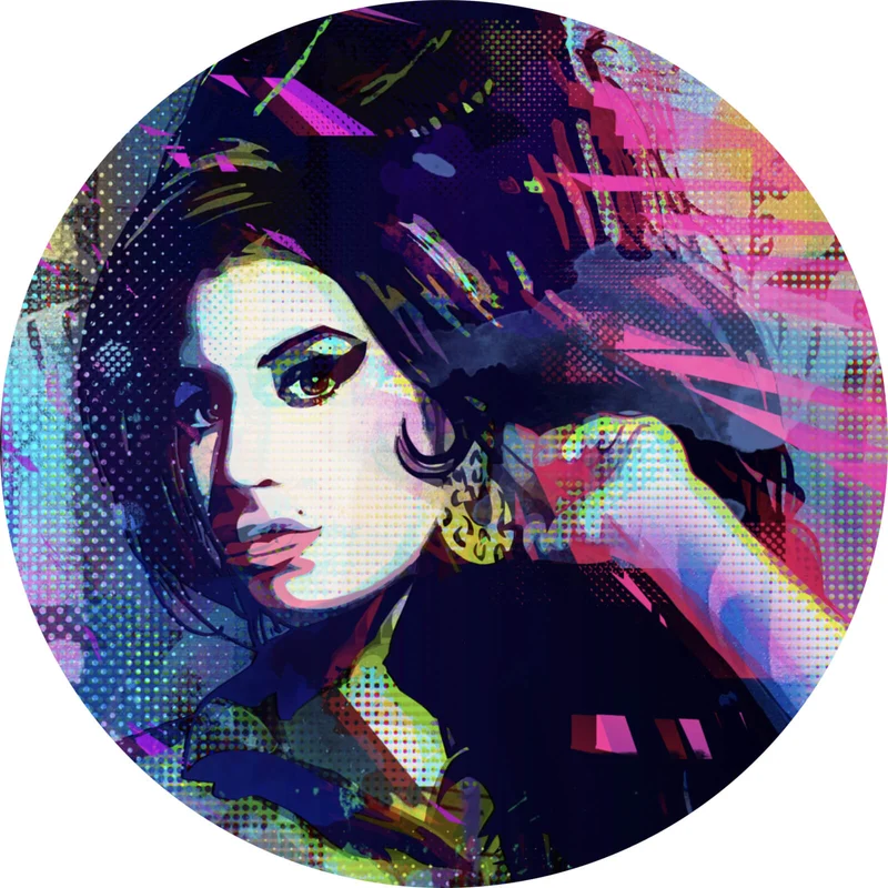 Aluminiumbild gebürstet Amy im Raster Pop Art Stil Kreis