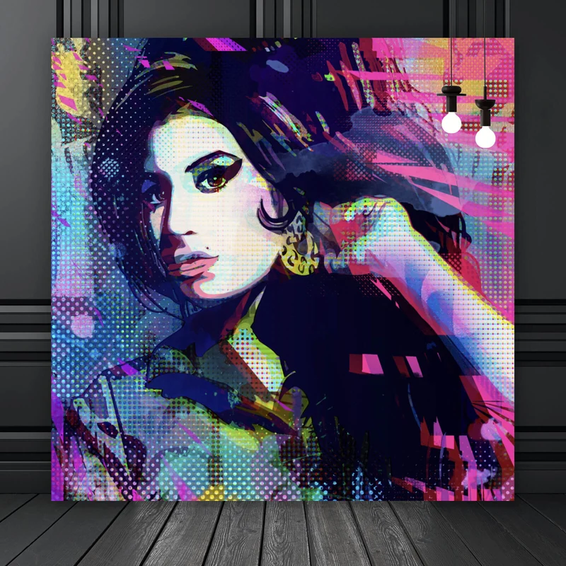 Aluminiumbild gebürstet Amy im Raster Pop Art Stil Quadrat