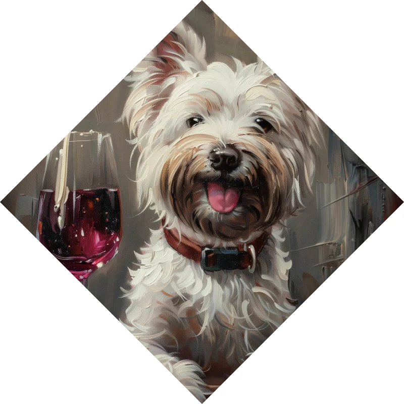 Acrylglasbild Weißer Terrier mit Weinglas Raute