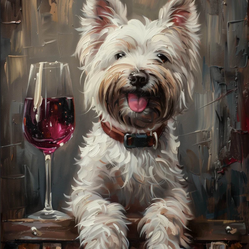 Spannrahmenbild Weißer Terrier mit Weinglas Quadrat