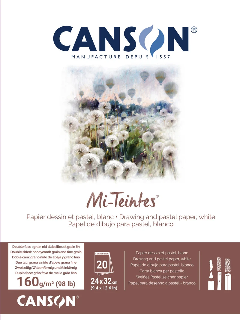 Μπλοκ παστέλ CANSON Mi-Teintes 160 g/m² 24 x 32 cm – 20 φύλλα, λευκό