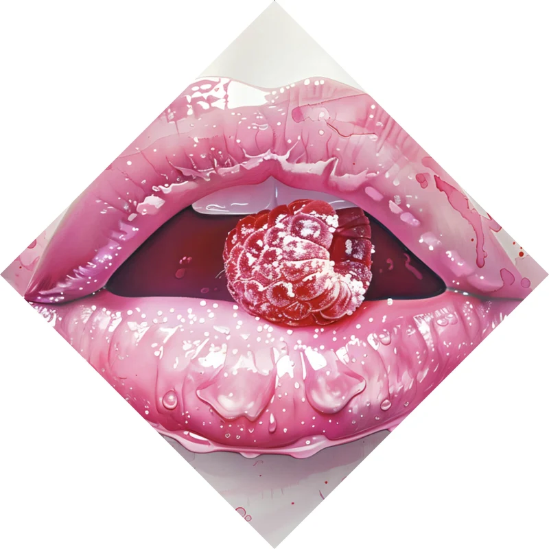 Poster Rosa Lippen mit Früchten Raute