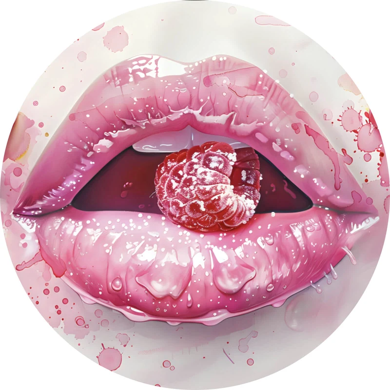 Aluminiumbild Rosa Lippen mit Früchten Kreis