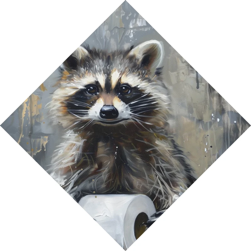 Leinwandbild Waschbär mit Toilettenpapier Raute