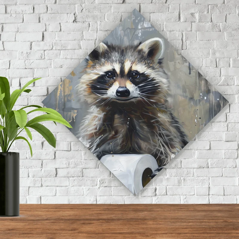 Poster Waschbär mit Toilettenpapier Raute