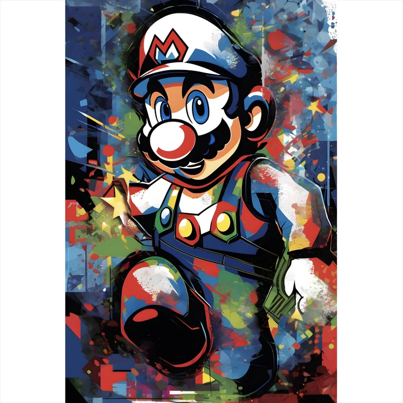Aluminiumbild gebürstet Farbenfroher Mario Pop Art Hochformat