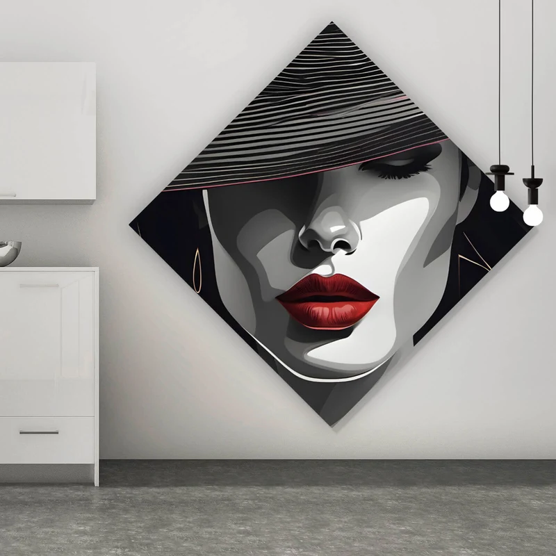 Acrylglasbild Elegantes Frauengesicht Grafikdesign Raute