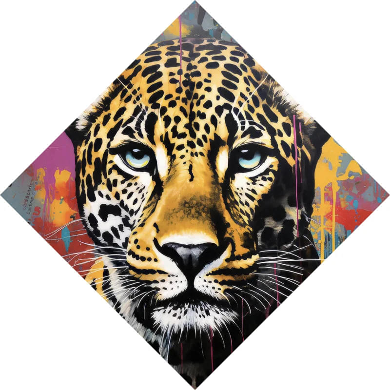 Spannrahmenbild Buntes Graffiti eines Leoparden Portrait Raute