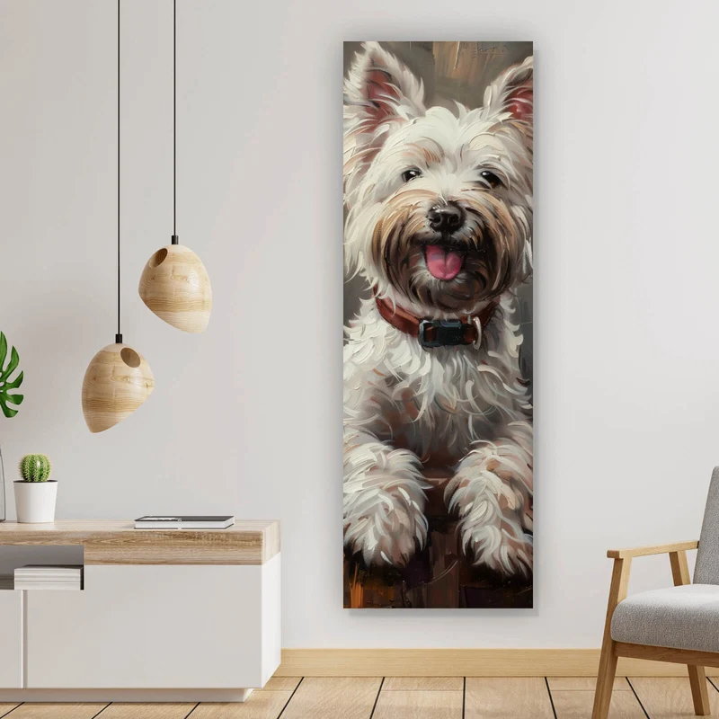 Aluminiumbild Weißer Terrier mit Weinglas Panorama Hoch
