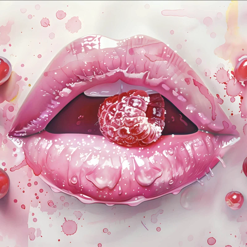 Aluminiumbild gebürstet Rosa Lippen mit Früchten Quadrat