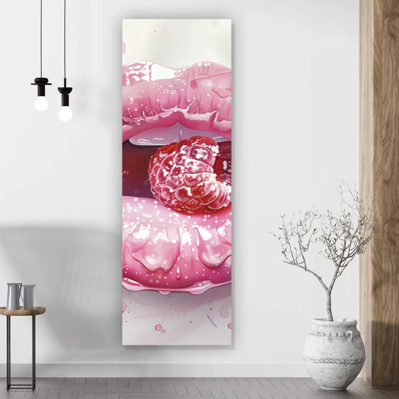 Aluminiumbild gebürstet Rosa Lippen mit Früchten Panorama Hoch