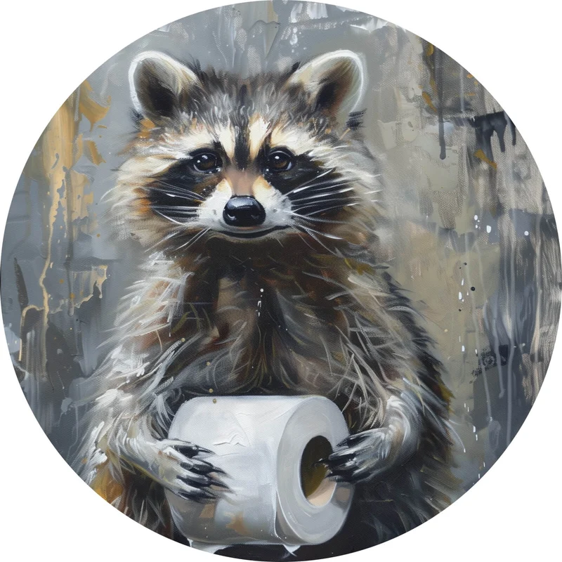 Aluminiumbild Waschbär mit Toilettenpapier Kreis