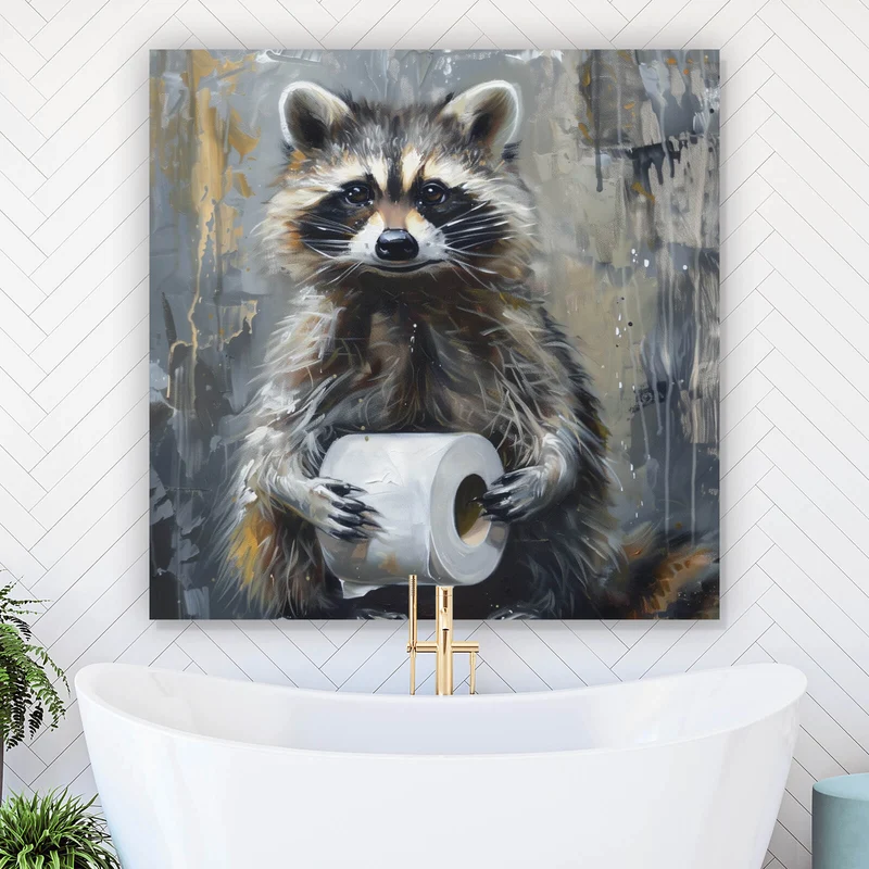 Spannrahmenbild Waschbär mit Toilettenpapier Quadrat