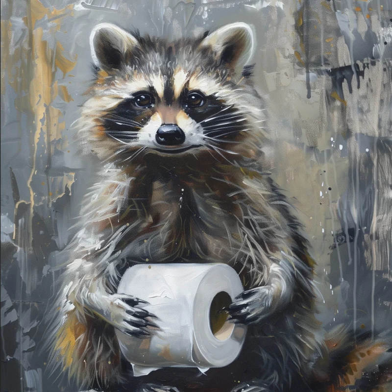 Spannrahmenbild Waschbär mit Toilettenpapier Quadrat