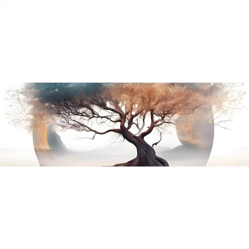 Leinwandbild Surrealer Baum im Nebel Panorama