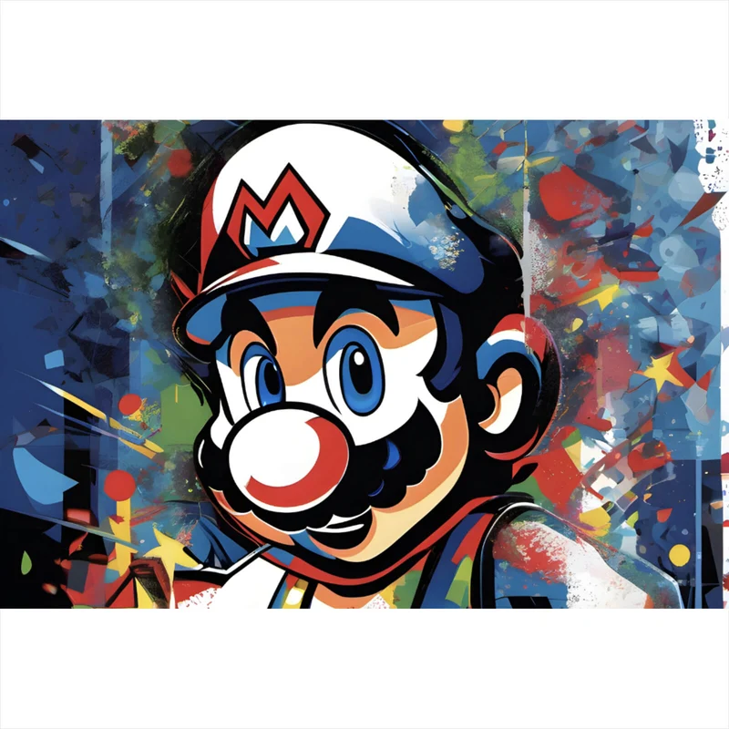 Aluminiumbild gebürstet Farbenfroher Mario Pop Art Querformat