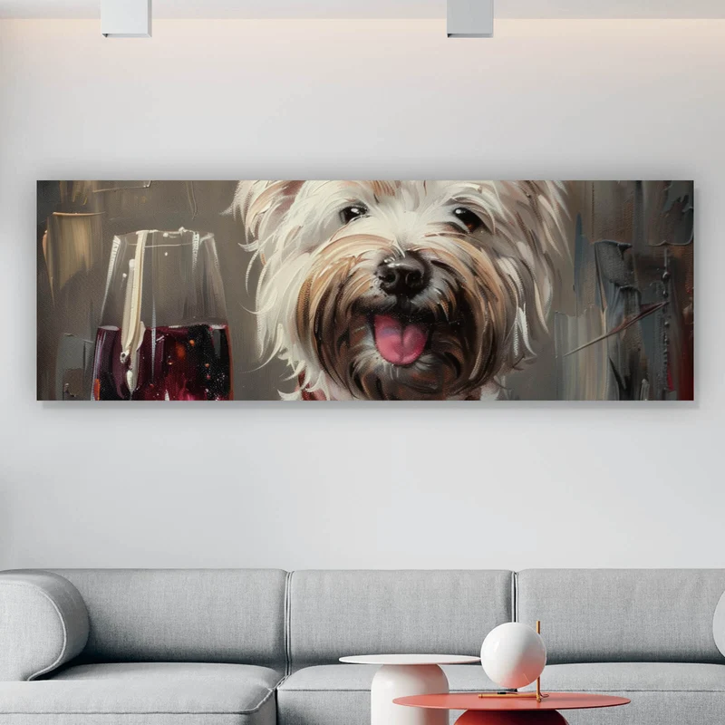 Aluminiumbild Weißer Terrier mit Weinglas Panorama