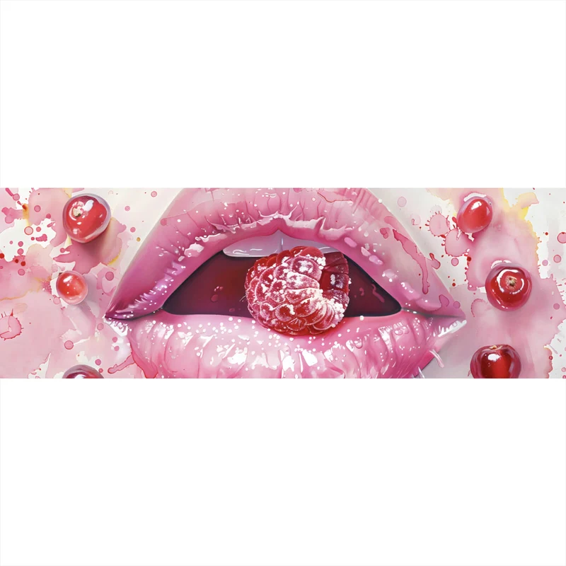 Leinwandbild Rosa Lippen mit Früchten Panorama